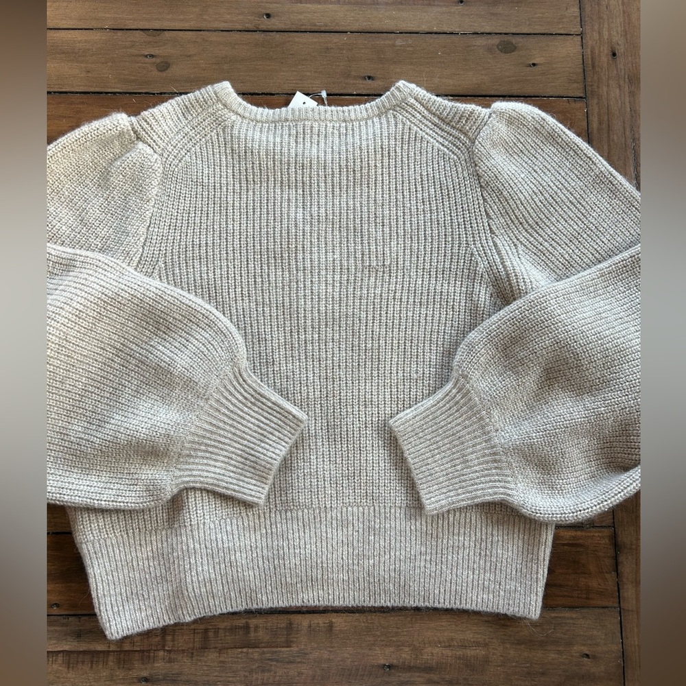 NWT J. Crew Puff Sleeve Alpaca Blend Tan Cardigan Sweater L - Picture 5 of 9